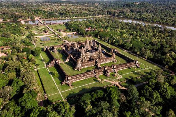 Luftaufnahme des Angkor Wat-Tempels in Kambodscha.