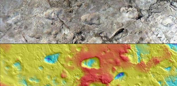 Dieses Modell von fünf Homininen-Fußabdrücken am Fundort A in Laetoli, Tansania, wurde mithilfe von Photogrammetrie und einem 3D-Scan erstellt.