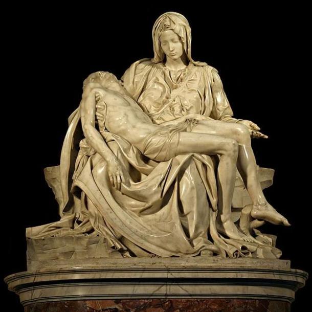 Ausschnitt aus Michelangelos „Pietà“-Skulptur. Petersdom, Vatikan 