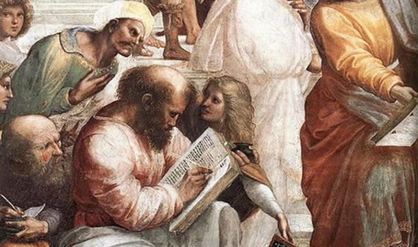 Detail von Pythagoras, das aus der „Schule von Athen“ stammt. Von Raphael