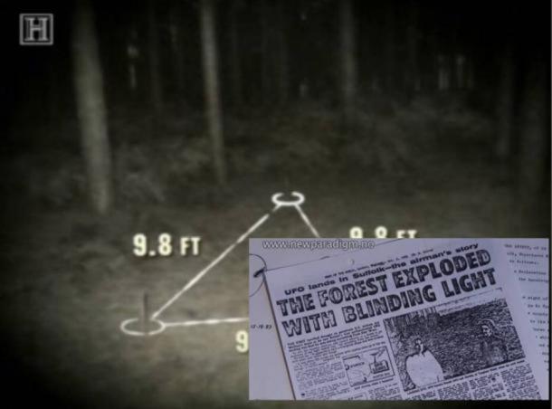 Vorfall mit unidentifizierten Flugobjekten im Rendlesham Forest, Suffolk, Großbritannien.