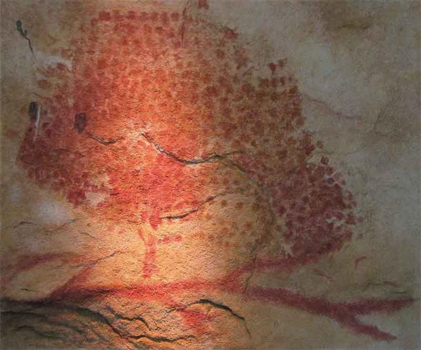 Rotocker-Malerei eines Bisons aus der Magdalenenzeit aus der Marsoulas-Höhle in Frankreich, wo das Musikinstrument gefunden wurde