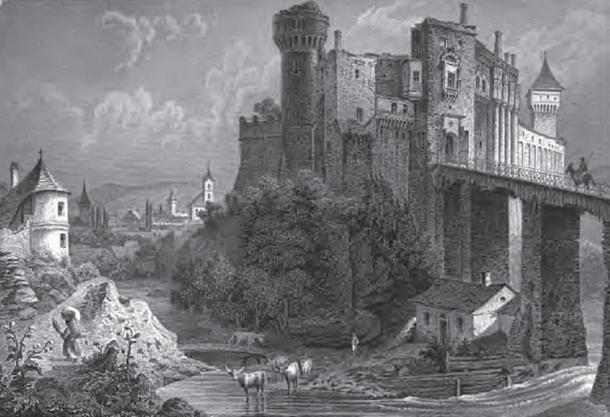 Die Ruinen von Schloss Corvin im Jahre 1865