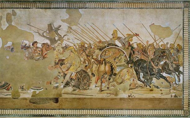 Die Schlacht von Issus zwischen Alexander und Darius von Persien. Bodenmosaik, römische Kopie nach einem hellenistischen Original von Philoxenos von Eretria.