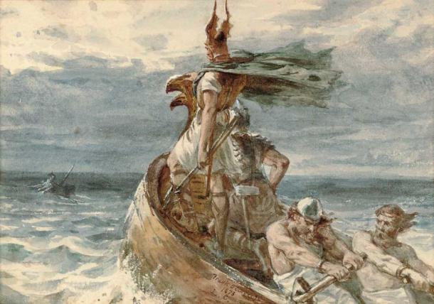 Sigurd der Mächtige machte sich einen Namen als Anführer der Wikinger bei der Eroberung des heutigen Nordschottlands. Wikinger auf dem Weg zum Land, von Frank Bernard Dicksee