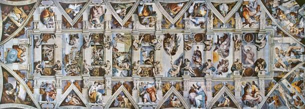 Die Decke der Sixtinischen Kapelle (1508-1512) von Michelangelo. 