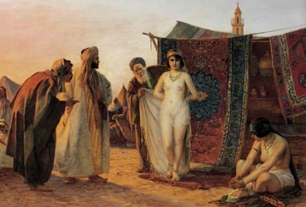 Der Sklavenhandel der Barbaren wird typischerweise als Muslime dargestellt, die weiße Christen einfangen, wie in der obigen Arbeit, aber das ist nicht ganz richtig