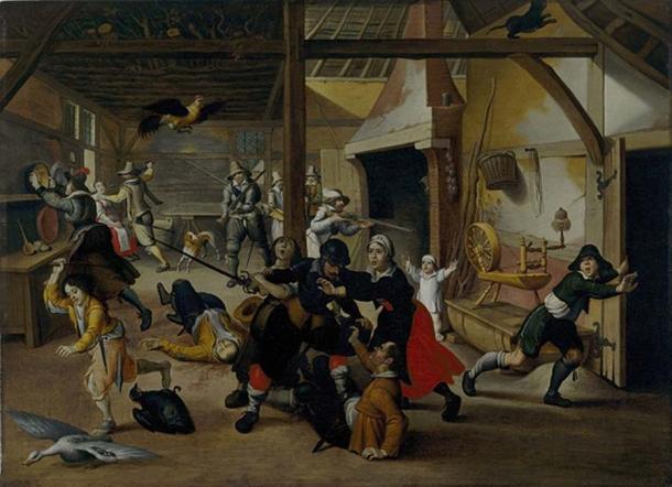 Soldaten plündern eine Farm während des dreißigjährigen Krieges von Sebastian Vrancx, 1620