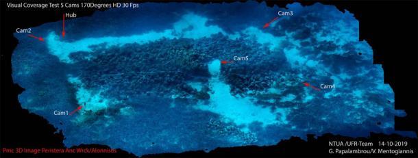 Standort der 5 Unterwasser-KI-Roboterkameras vor der Küste von Alonnisos im Ägäischen Meer