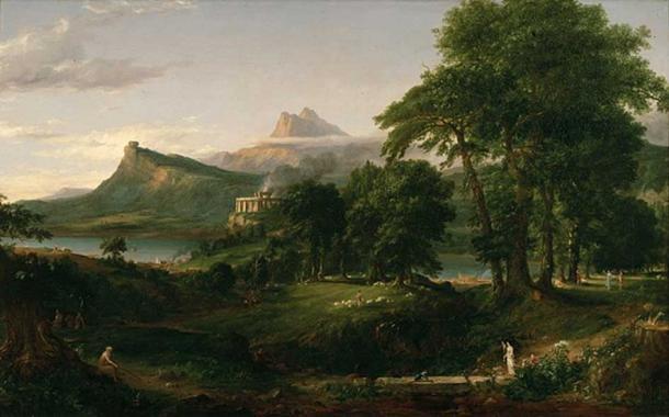 „The Course of Empire: The Arcadian or Pastoral State“ (1834) von Thomas Cole. (Public Domain) Vanaheimr, die Heimat der nordischen Naturgötter, mag ein ähnliches Aussehen gehabt haben.