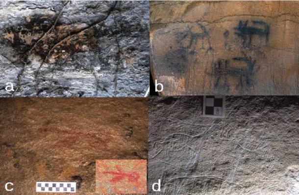 Einige der Tiermotive der Höhlenkunst aus der Mississippi-Periode, die in den südöstlichen Staaten der USA gefunden wurden. 