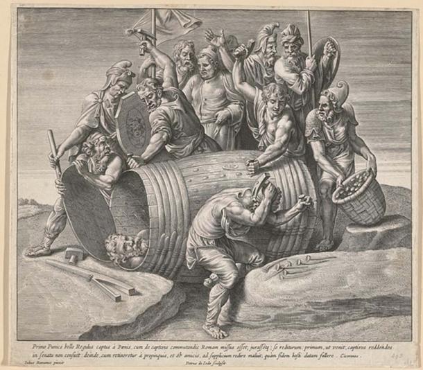 Der Tod von Marcus Atilius Regulus, nachdem er von den Karthagern in einen Bottich genagelt wurde. 