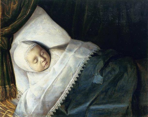 Totenbildnis eines Kindes der Familie Honigh in den Niederlanden, um 1675 bis 1700