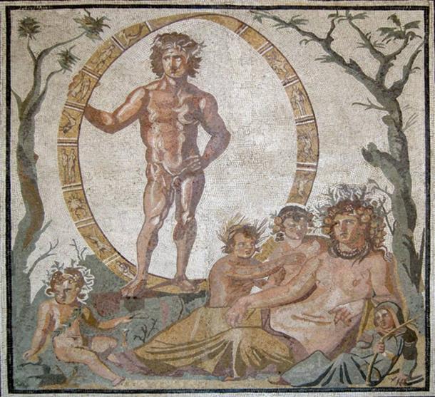 Römisches Mosaik von Aion-Uranus mit Gaia und den vier Jahreszeiten.