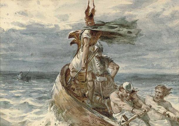 Wikinger auf dem Weg zum Land, von Frank Bernard Dicksee.