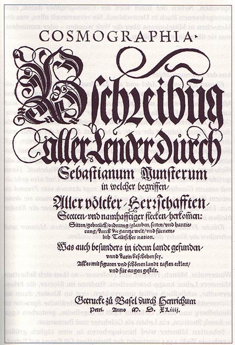 Titelseite der ersten Ausgabe von The Geography, gedruckt in Basel von Heinrich Petri