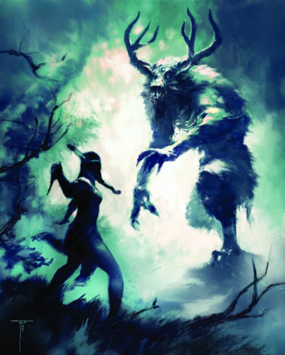Eine Ureinwohnerin, die gegen einen Wendigo kämpft