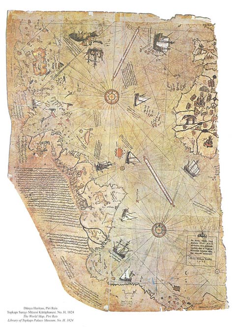 Weltkarte des osmanischen Admirals Piri Reis, gezeichnet 1513.